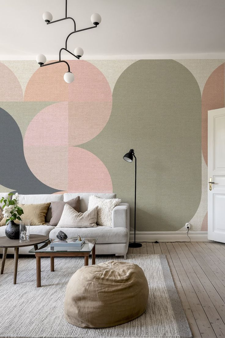 Muted Geometric Mid Century Abstract Rounds Wallpaper