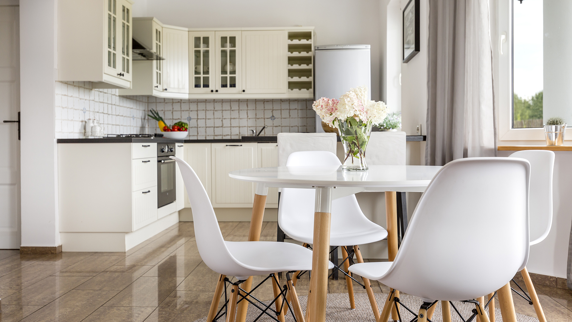 view of a bright open plan kitchen diner